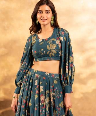 semi stitched lehenga choli with unstitched blouse & orgenza dupatta 5