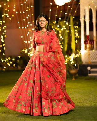 semi stitched lehenga choli with unstitched blouse & orgenza dupatta 1