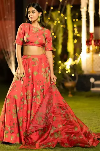 semi stitched lehenga choli with unstitched blouse & orgenza dupatta