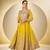 Yellow chinon free size stitched anarkali suit with codding dori & sequence work
