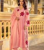 Pink cotton butti heavy thread embroidery work kurta pant set