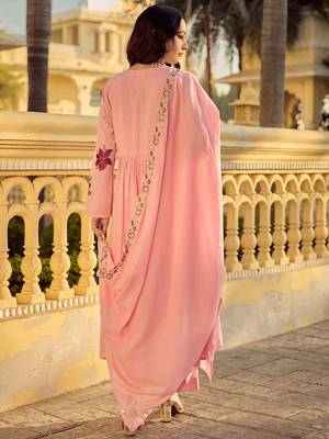 Pink cotton butti heavy thread embroidery work kurta pant set 3