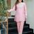 Pink simmer silk heavy thread embroidery, mirror with sequins work kurta with palazzo