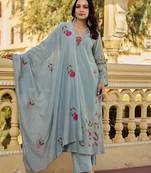 Ocean mist chanderi silk heavy thread embroidery work kurta pant set