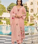 Pink chanderi silk heavy thread embroidery work kurta pant set