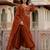 Rust chanderi silk heavy thread embroidery work kurta pant set