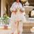 Off white satin heavy thread embroidery sequins work kurta patiala pant set