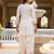 Off white satin heavy thread embroidery sequins work kurta patiala pant set