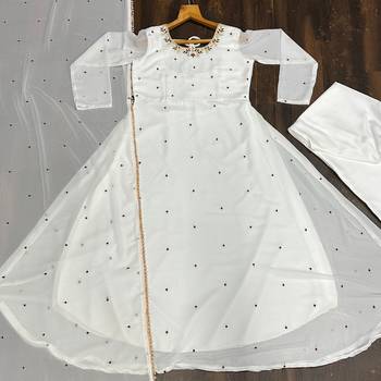 WHITE FUX BLOOMING MULTI WORK PARTY WEAR SUIT SET  6