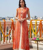 Printed rayon blend stitched flared/a-line gown (orange)