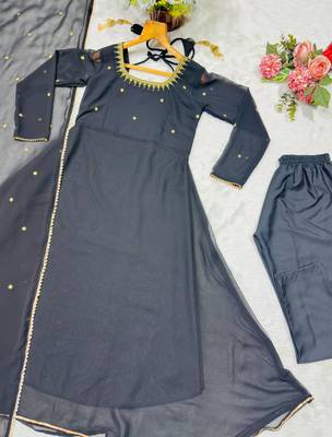 Black blooming party wear embroidery suit set 5