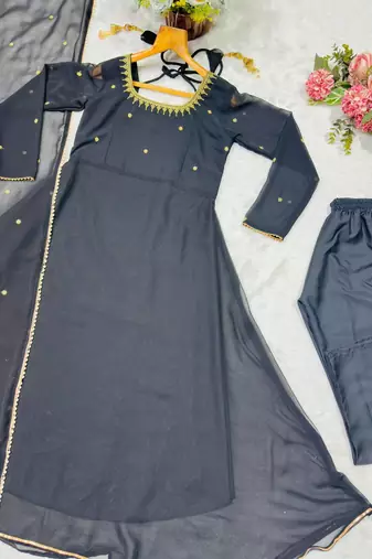 Black blooming party wear embroidery suit set