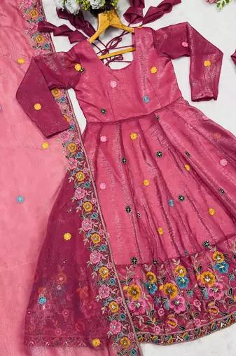 dusty rose embroidered crunchy silk party wear sharara set