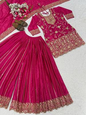 designer pink chinon silk sharara suit 5