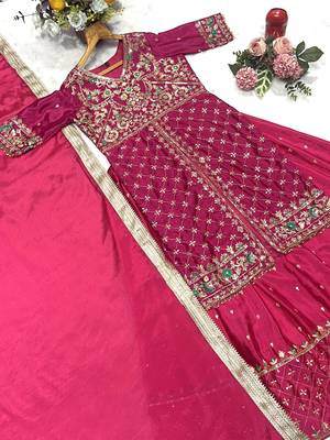PINK CHINON  SILK PARTY WEAR EMBROIDERY CROP TOP  WITH BLOUSE LEHENGA CHOLI 5