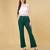 Women solid green regular fit mid-rise flat front trousers