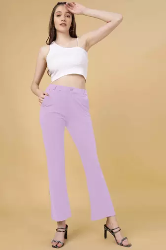 Women solid lavender regular fit mid-rise flat front trousers