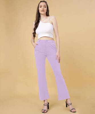 Women solid lavender regular fit mid-rise flat front trousers 4
