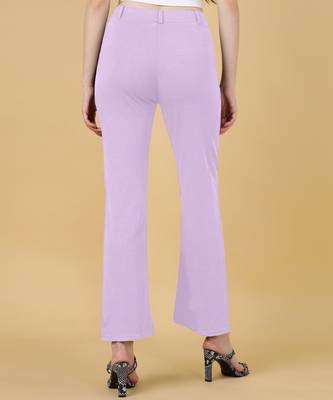 Women solid lavender regular fit mid-rise flat front trousers 5