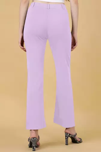 Women solid lavender regular fit mid-rise flat front trousers