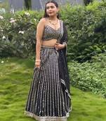 Black zari embroidered mirror work organza lehenga choli For Women's
