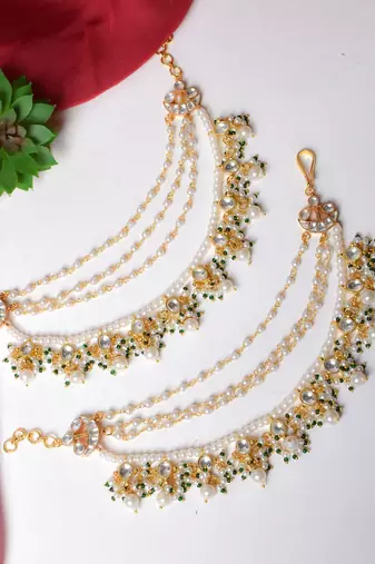 Gold parna kundan hairchain