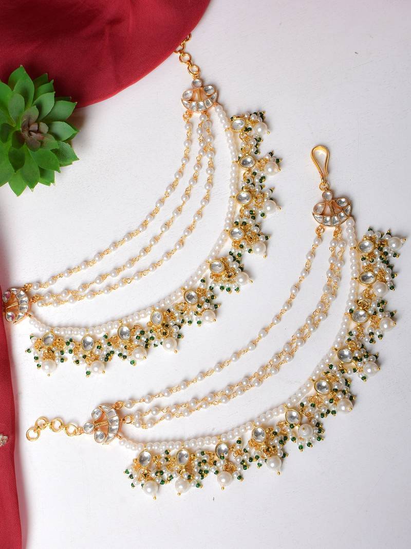 Gold parna kundan hairchain