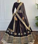 Black Dori & Zari Embroidered Silk Lehenga Choli with Dupatta