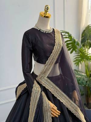 Black Dori & Zari Embroidered Silk Lehenga Choli with Dupatta 2