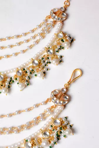 Gold parna kundan hairchain