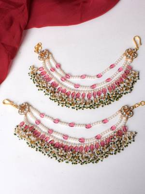 Gold ruby green kundan hairchain 1