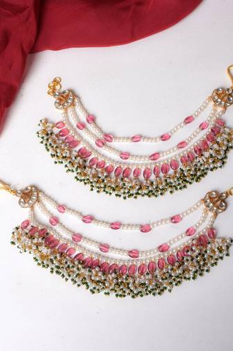 Gold ruby green kundan hairchain