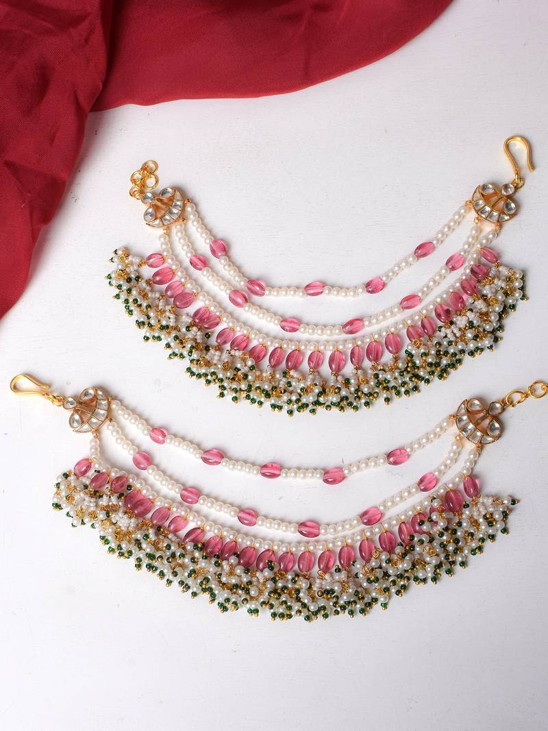 Gold ruby green kundan hairchain