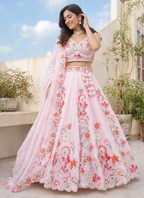 Pink Fendi Silk Embroidered Lehenga Choli with Dupatta | Thread & Sequence Work 1