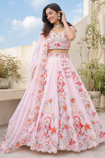 Pink Fendi Silk Embroidered Lehenga Choli with Dupatta | Thread & Sequence Work