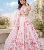 Pink Fendi Silk Embroidered Lehenga Choli with Dupatta | Thread & Sequence Work
