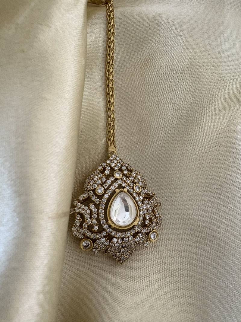 Gold faina  polki maangtikka