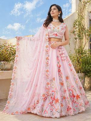Pink Fendi Silk Embroidered Lehenga Choli with Dupatta | Thread & Sequence Work 2