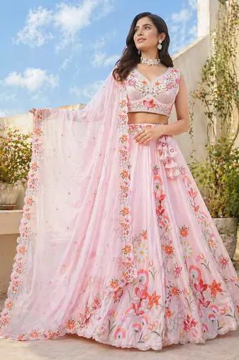 Pink Fendi Silk Embroidered Lehenga Choli with Dupatta | Thread & Sequence Work