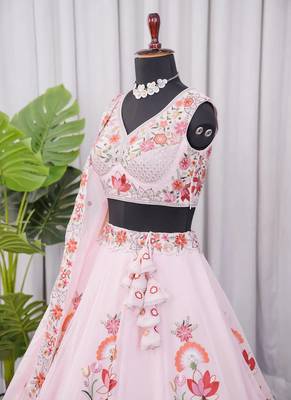 Pink Fendi Silk Embroidered Lehenga Choli with Dupatta | Thread & Sequence Work 3