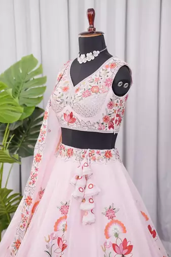 Pink Fendi Silk Embroidered Lehenga Choli with Dupatta | Thread & Sequence Work