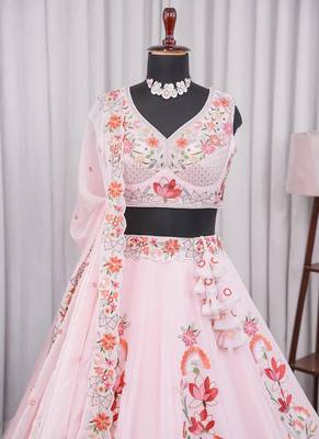 Pink Fendi Silk Embroidered Lehenga Choli with Dupatta | Thread & Sequence Work 4