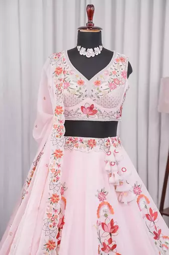 Pink Fendi Silk Embroidered Lehenga Choli with Dupatta | Thread & Sequence Work