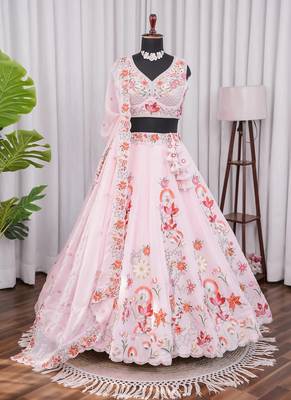 Pink Fendi Silk Embroidered Lehenga Choli with Dupatta | Thread & Sequence Work 5