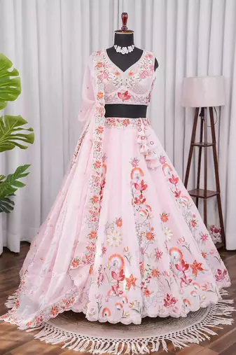 Pink Fendi Silk Embroidered Lehenga Choli with Dupatta | Thread & Sequence Work