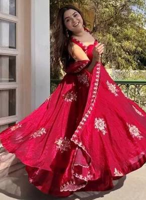 Maroon Fendy Silk Flared Gown Sharara Set with Sequence Embroidery & Dupatta 2