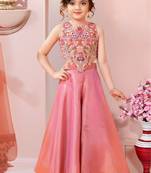 girls art silk embroidered pink kurta sharara & dupatta set