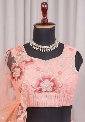 Peach Chinon Silk Floral Embroidered Lehenga Choli with Dupatta for Women | Festive Wedding We 5