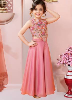 girls art silk embroidered pink kurta sharara & dupatta set 2