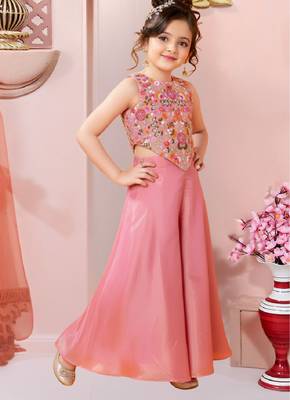 girls art silk embroidered pink kurta sharara & dupatta set 4